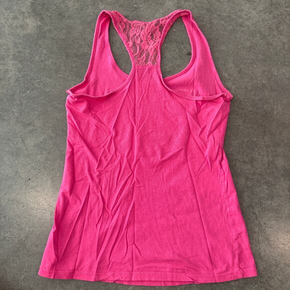 Vintage Y2K Pink Guess Mcbling Lace Racer Back Rhinestone Tank Top Medium - Picture 3 of 6